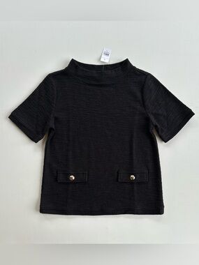 Ann Taylor High Neck Black Gold Button Tweed Top Short Sleeve Womens Size XS NWT